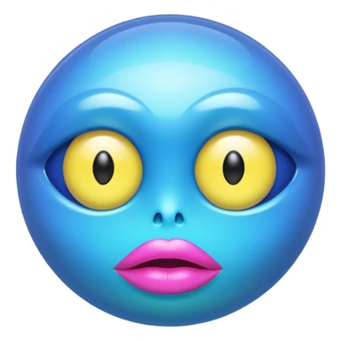A translucent blue half-sphere with pink lips and two yellow eyes and 8 toea around the bottom sticker