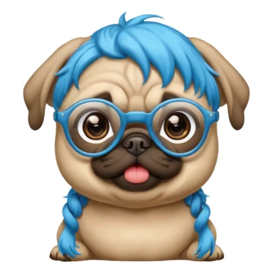 long blue haired baby pug wearing glassess sticker