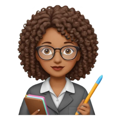 woman teacher, brown skin, curly hair, old, wearing glasses, hold chalk on hand sticker