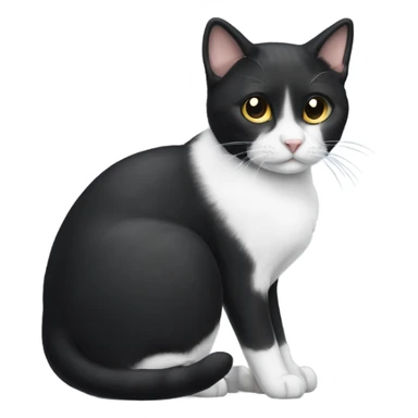 Small tuxedo short-haired cat with white fur ending at her neck sticker