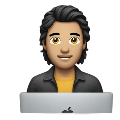 men with black hair working on a mac sticker