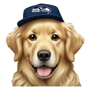 Golden retriever wearing Seattle Seahawks hat sticker