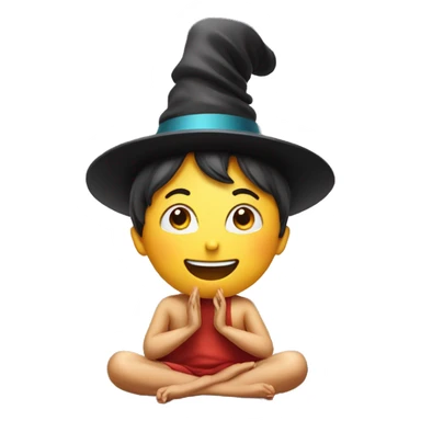 A happy kid meditating with a magician hat sticker
