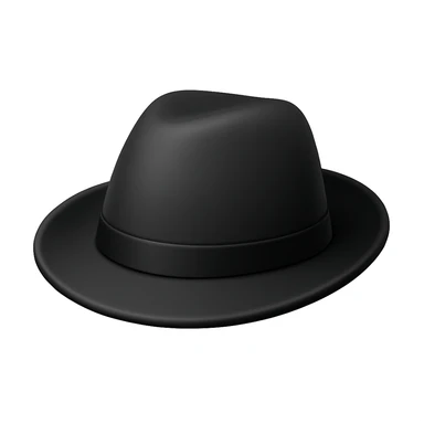 Make a black hat emoji exactly like the reference image, in iOS emoji style. Same shape, color, and texture, smooth and shiny. Add a subtle highlight. The style should resemble iOS emoji style. sticker