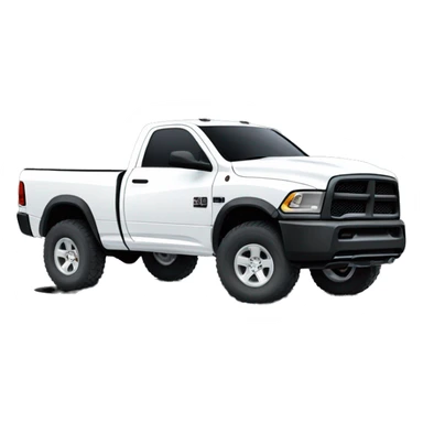 Heavy duty white Dodge ram truck three-quarter view with driver sticking his booted foot out  the window sticker