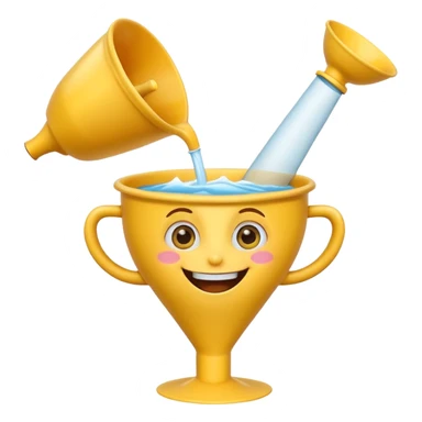Crazy laughing emoji with an upside-down kitchen funnel on its head (not a hat), wide smile, big eyes, cartoon emoji style, bright colors. sticker