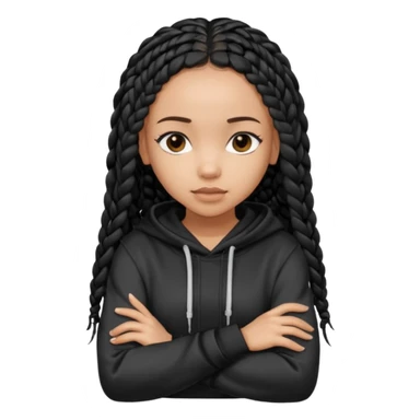 African American light skin girl with long black box braids wearing a plain black hoodie  with arms folded sticker