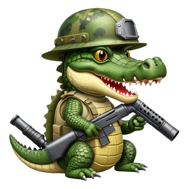 Crocodile with military helmet and artillery weapons sticker