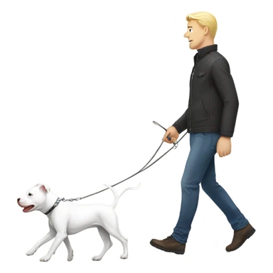 Blonde man walking a white pit bull sticker