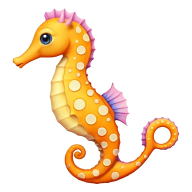 olorful cartoon-style seahorse. 🪸

It’s primarily orange with yellow and white spots along its body. The seahorse has a large blue eye, a curled tail, and a pinkish fin on its back. Its design is cute and stylized—similar to what you’d find in children’s illustrations, stickers, or emoji-like art sticker