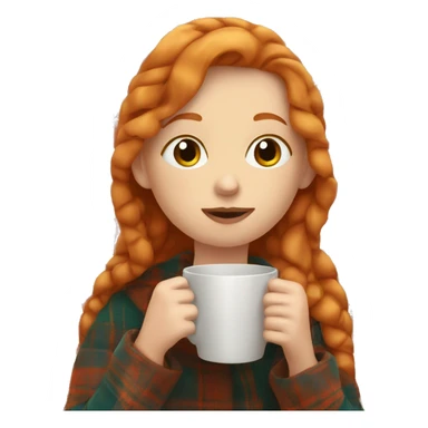 Ginger girl in plaid blanket sipping coffee sticker