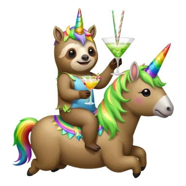 Sloth riding a unicorn drinking a martini sticker