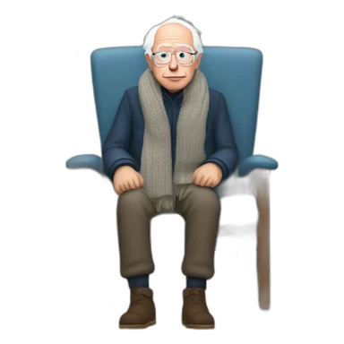 Bernie sanders sitting on chair having cold wearing a scarf sticker
