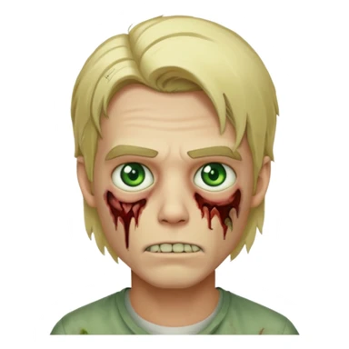 handsome male zombie with blonde mid-length hair and green eyes, iOS-style emoji sticker