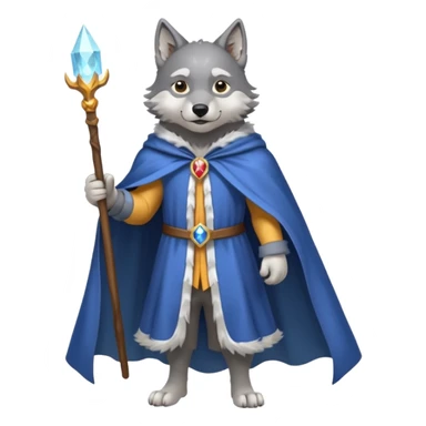 a wolf in a cape, wizard, magic in paw full body sticker