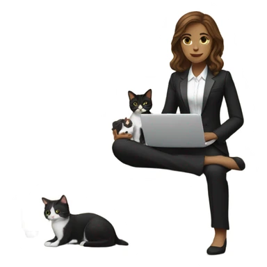 Light skinned woman with brown hair sitting on the couch laptop on her lap next to small black and white tuxedo cat sticker