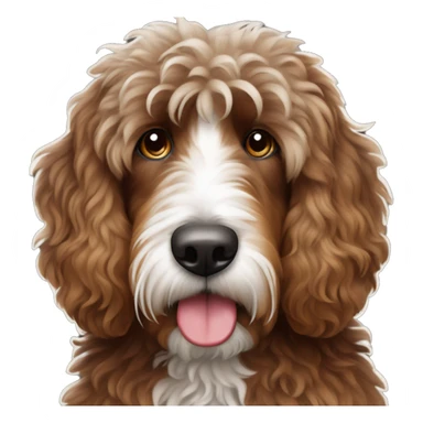 Bernedoodle with fringe over eyes dark redish brown with white in the cent sticker