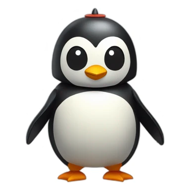 isometric penguin with face wearing samurai helmet with big horns sticker