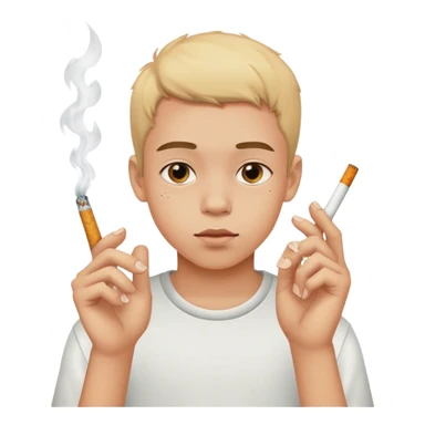 A young boy with cigarettes for fingers sticker