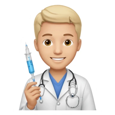 male nurse holding syringe sticker