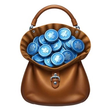 blue coins inside a brown bag sticker
