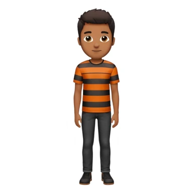 brown man wearing burnt orange and white vertically striped shirt and black jeans sticker