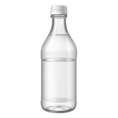 upright bottle of white vinegar clear smooth curved transparent colorless reflective liquid plain white or light cap no label no branding no extras soft lighting emoji scale sticker