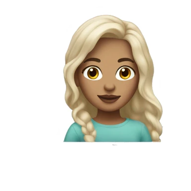 caucasian girl with blonde hair and brown eyes with macbook and iced latte sticker