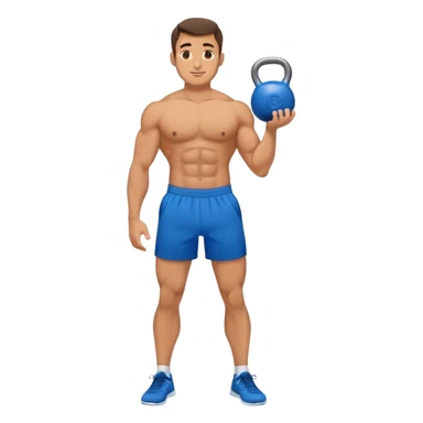 fit man with blue shorts holding kettlebell sticker