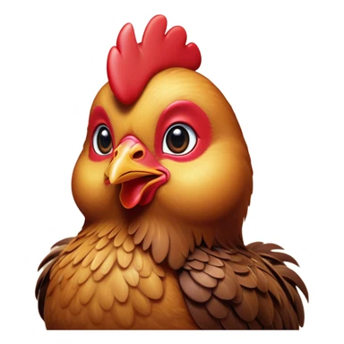 Cinematic Cute Brown Chicken Portrait Emoji, Head tilted playfully and inquisitively, featuring a lustrous brown feathered coat with a natural sheen and a subtle red comb, round, sparkling beady eyes filled with curiosity, Simplified yet irresistibly adorable features, highly detailed, glowing with a warm, friendly glow, high shine, affectionate and lively, stylized with a touch of country charm, bright and endearing, soft glowing outline, capturing the essence of a mischievous yet loving chicken, so playful it feels like it could peck out of the screen and into your arms! sticker