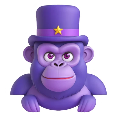 amazed purple gorilla with star eyes and a tophat, 3D style sticker