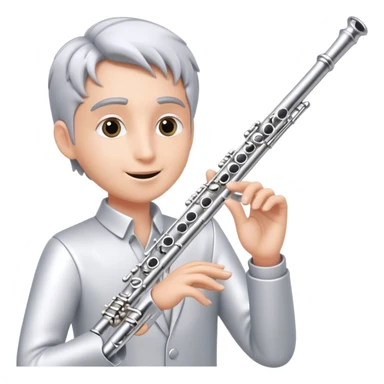 Cinematic Realistic Flute, polished silver metal with precise keywork, soft reflections of warm light dancing along its length, a musician’s delicate fingers pressing the keys, glowing with a sleek and elegant charm. sticker