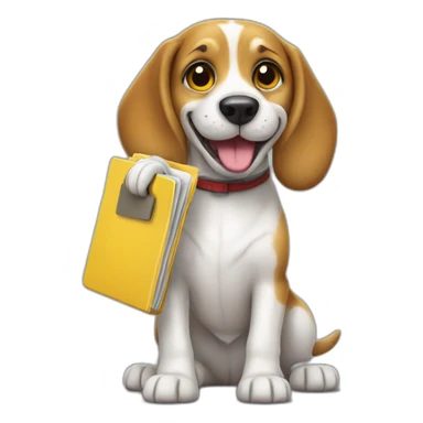 Happy beagle dog with a yellow folder in his hand sticker