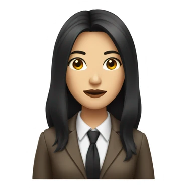 Female defense attorney with long black hair with brown suit sticker