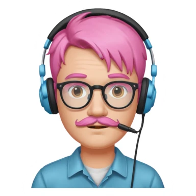 headphone and spectacles, mustached pink hair guy, no mic sticker