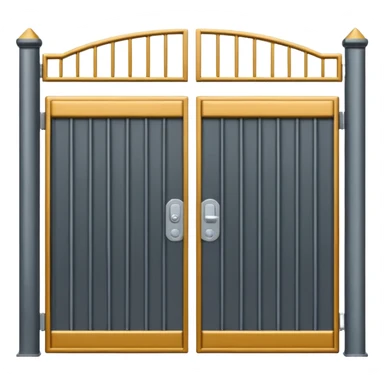 Flat emoji-style icon of automatic driveway gates.
Two solid gate panels opening to the sides.
Modern metal gates, simple design.
Clean vector style, minimalistic.
No text, no people, no buildings.
Centered, plain or transparent background.
Emoji style, iOS / Apple emoji look.
 sticker
