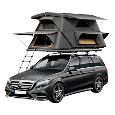 black Mercedes Benz car with roof tent sticker