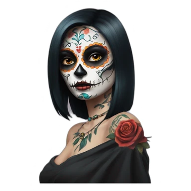 Lady looking over shoulder day of the dead tattoos and missing eye sticker