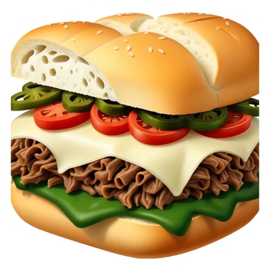 Chicago Italian cheesy beef sandwich. Italian bread, shredded beef, white provolone cheese, green peppers. sticker