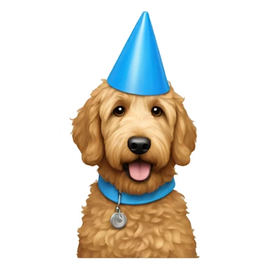 golden doodle wearing blue cone of shame around neck  sticker