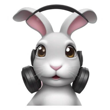 Bunny looking surprised with headphones on sticker