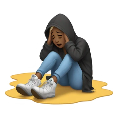 Girl wearing a hoodie laying on the floor crying sticker