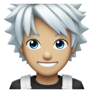 Young Japanese man smiling, With sky blue eyes, white spiky hair, and black bandage on the eyes sticker