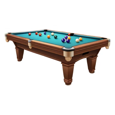 A well-arranged pool table with colorful billiard balls neatly placed, and a cue stick poised to take a shot. The setting is a dimly lit room with a focused atmosphere, highlighting the precision and strategy involved in the game of billiards. sticker