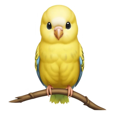 adorable-[budgie]-realistic-full-body-perched-emoji,-wings-tucked-neatly,-head-tilted-dramatically,-sleek-[yellow]-feathers,-simplified-yet-realistic-focused-features,-highly-detailed,-glowing-with-an-almost-sarcastic-glow sticker