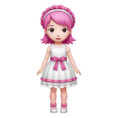 Isolated detaile illustration incredibly modern raspberry torte doll figurine full body with pink hair and a raspberry hairband sticker