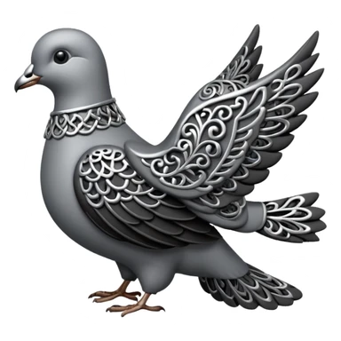 Black and silver filigree dove, 3D, extremely detailed design should face to the right side sticker