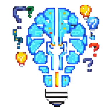 brain with question marks and lightbulb, representing inquisitive thinking sticker