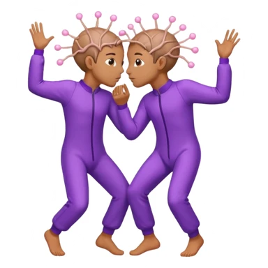 Last two brain cells dancing looking weird and kissing. not iphone emoji style. they wear purple jumpsuits sticker
