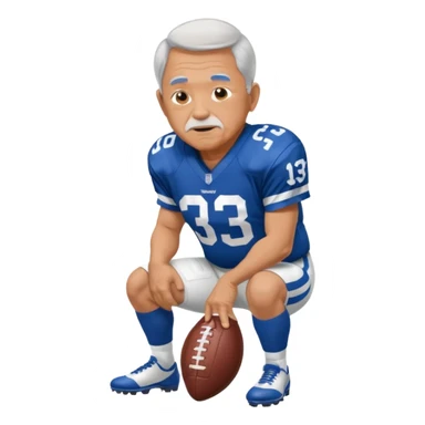 A grandpa playing football wearing an Indianapolis Colts jersey is. Show him kind of crouch down to the ground, holding the football and show  back of his jersey. sticker